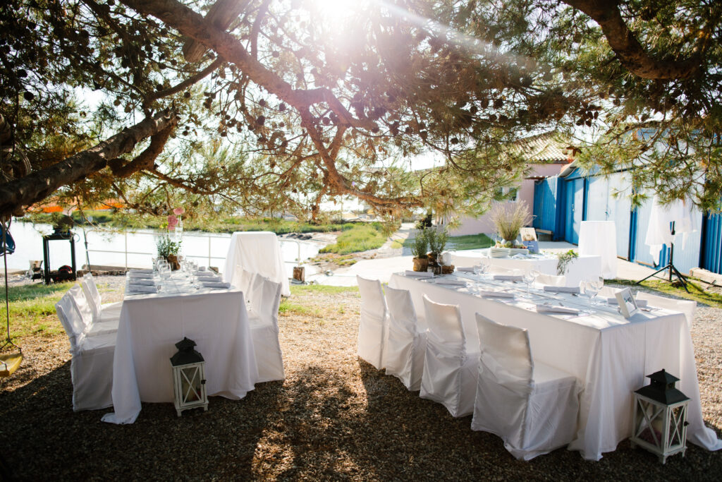 Outdoor Mediterranean dinner under trees Slovenia