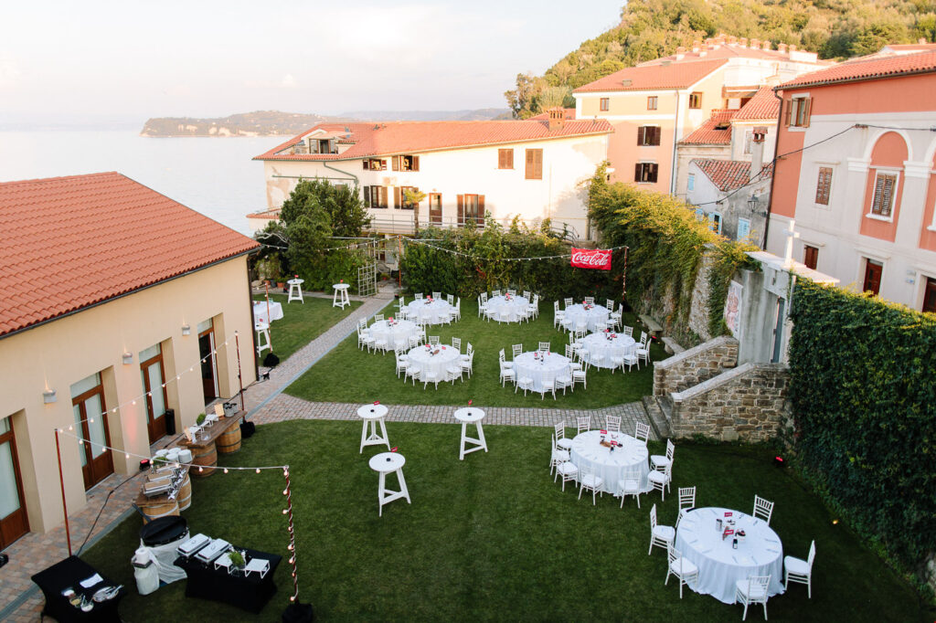 Corporate event venue aerial view coastal Slovenia