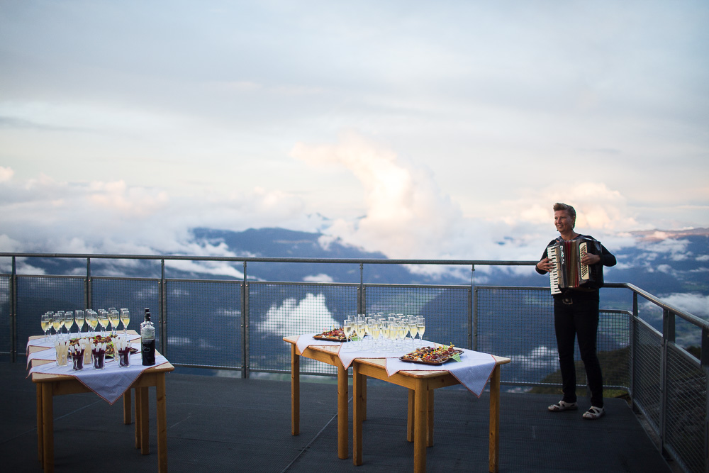 Mountain top reception with accordion player Slovenia