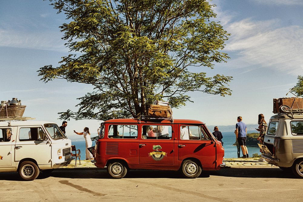 Vintage VW vans coastal excursion Slovenia