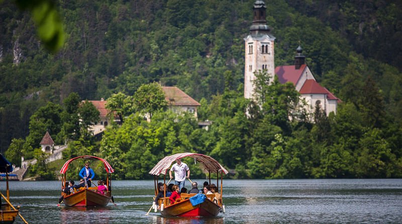 Traditional pletna boat on Lake Bled